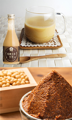 有機玄米甘酒と味噌の写真